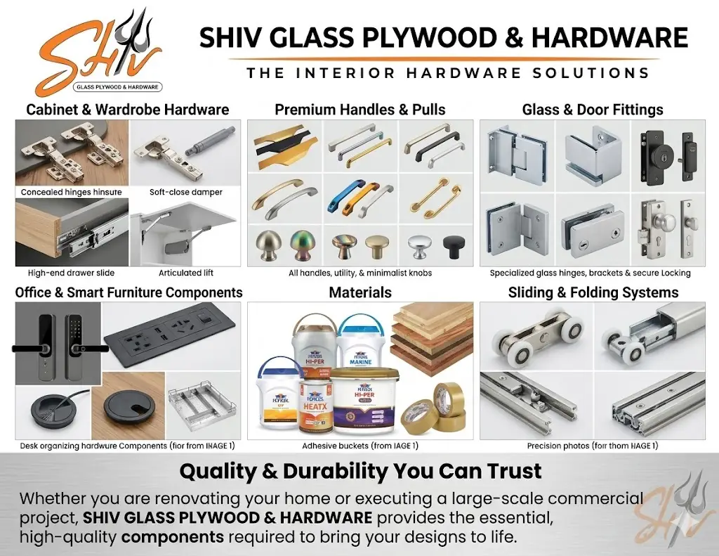 Shiv Glass — Cabinet, handles, glass & sliding hardware
